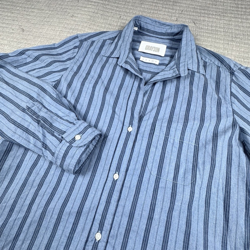 Grayson‎ Frank & Eileen The Hero Button Shirt Women 4 Blue Stripe Cotton Preppy